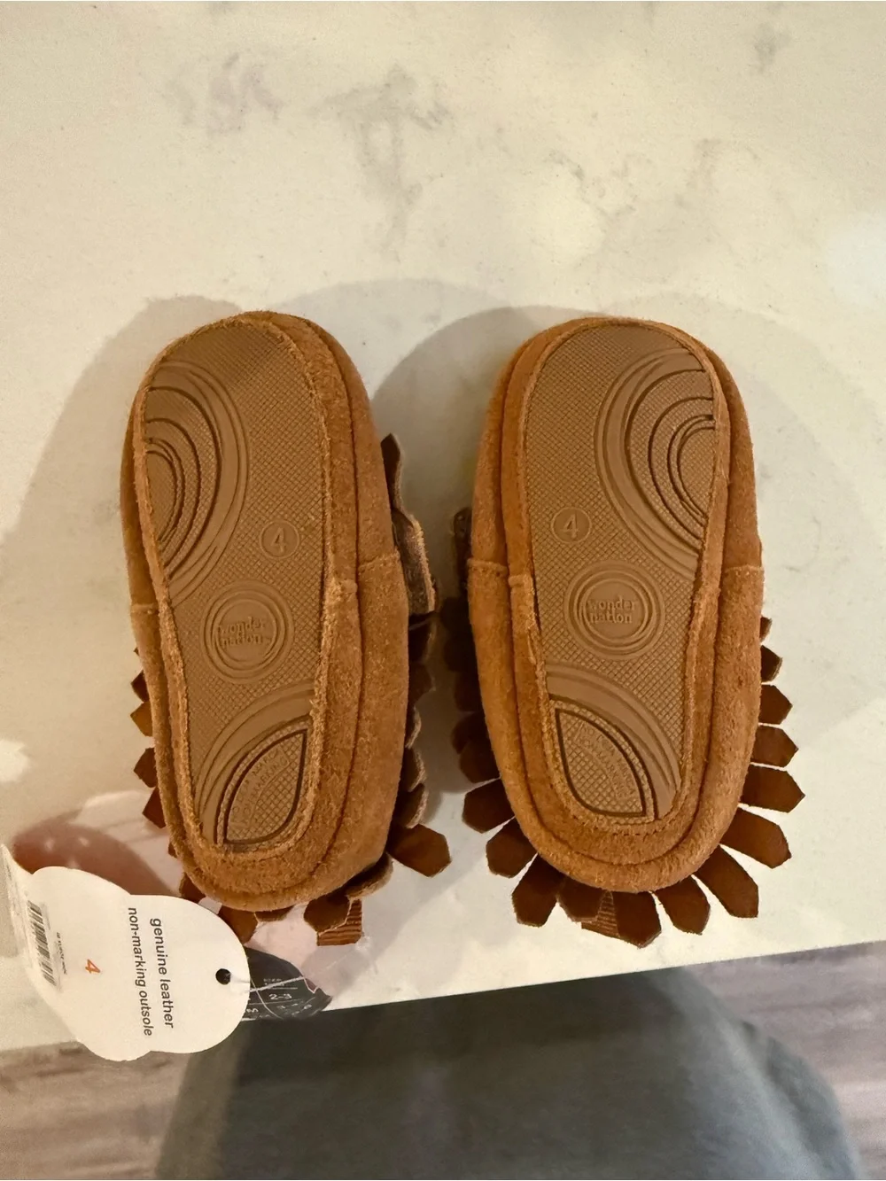 wonder nation Brown Suede Fringe Moccasins for Kids - Picture 2 of 4